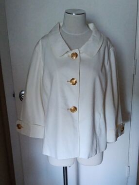 Bob Mackie Cream Short Cape Coat with Gold Buttons